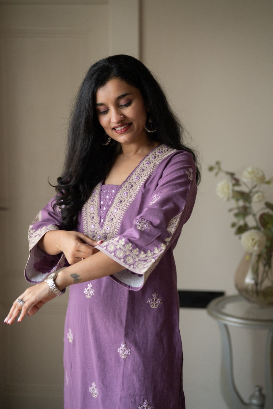 Ganga Embroidered Luxe Suit- Purple