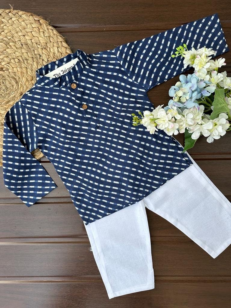 Navy Lehriya Jacket Set