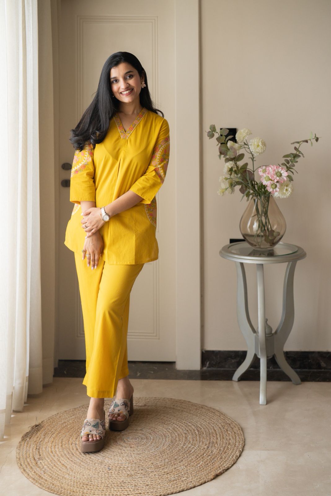 Risha Embroidered Coord Set- Yellow