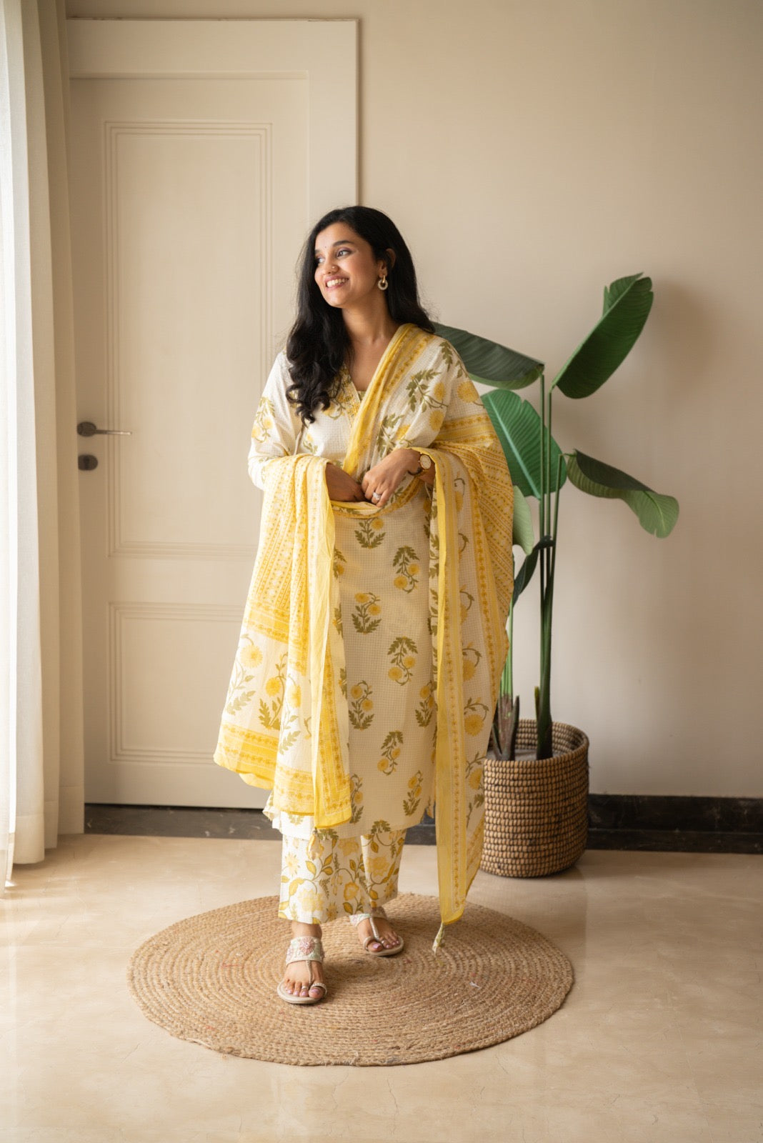 Suryana Cotton Suit- Marigold