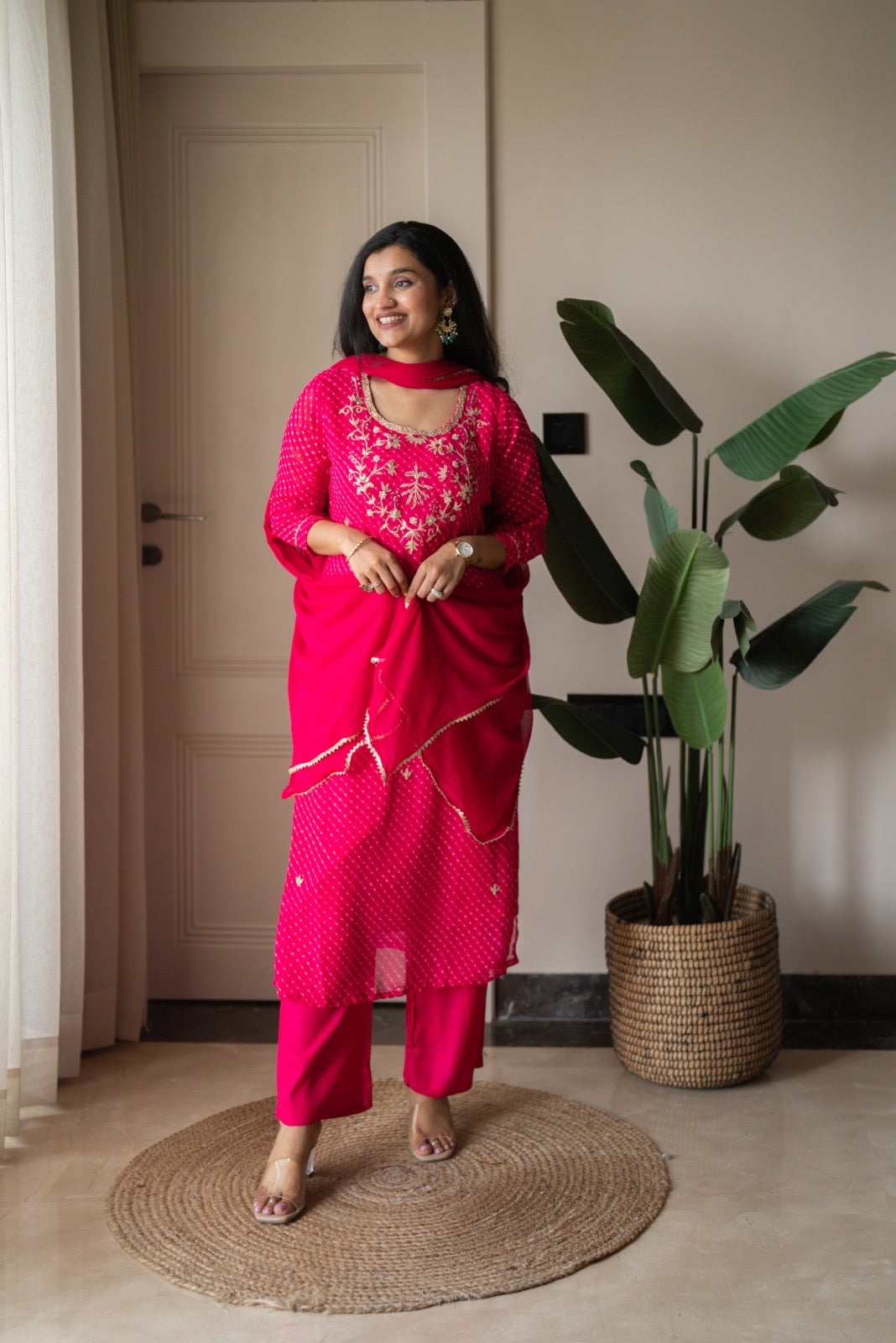 Tisca Pink Mothra Georgette Suit