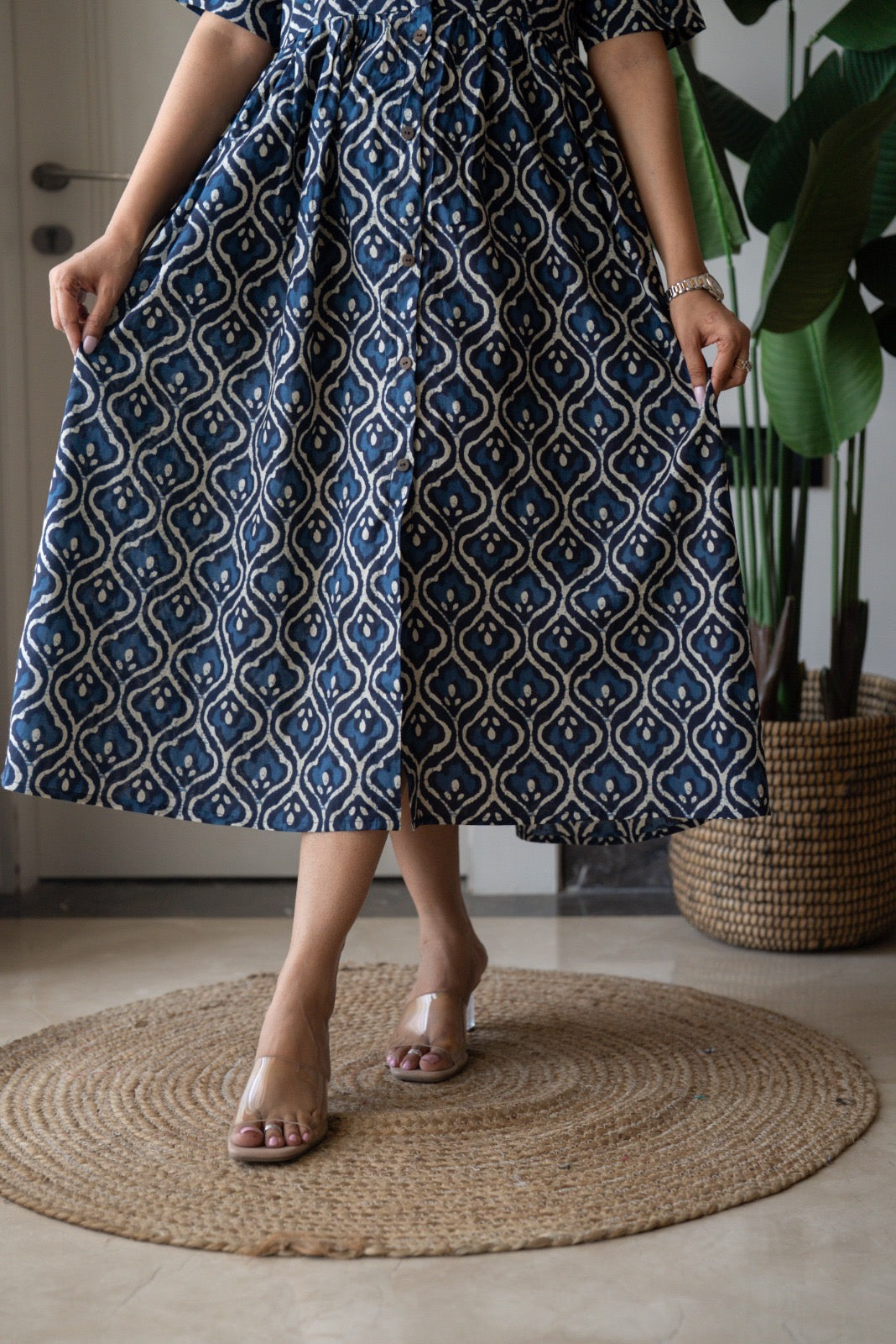 Drishy Maternity Cotton Dress- Indigo