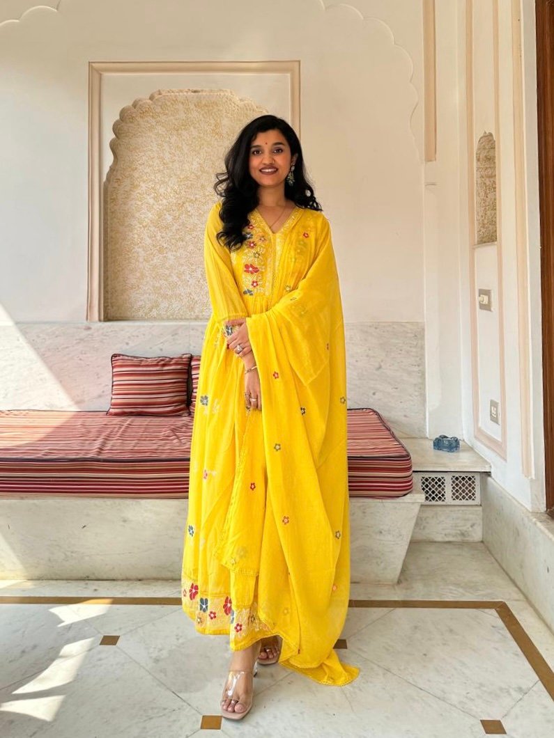 Sunaina Embroidered Mul Cotton Anarkali Set