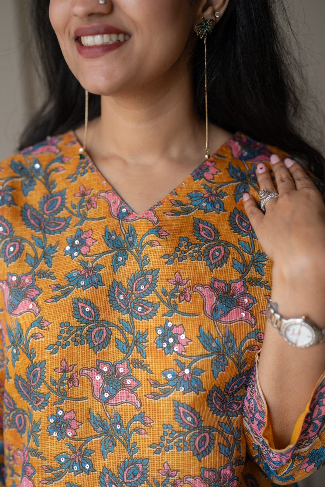Rama Mustard Floral Kota Suit