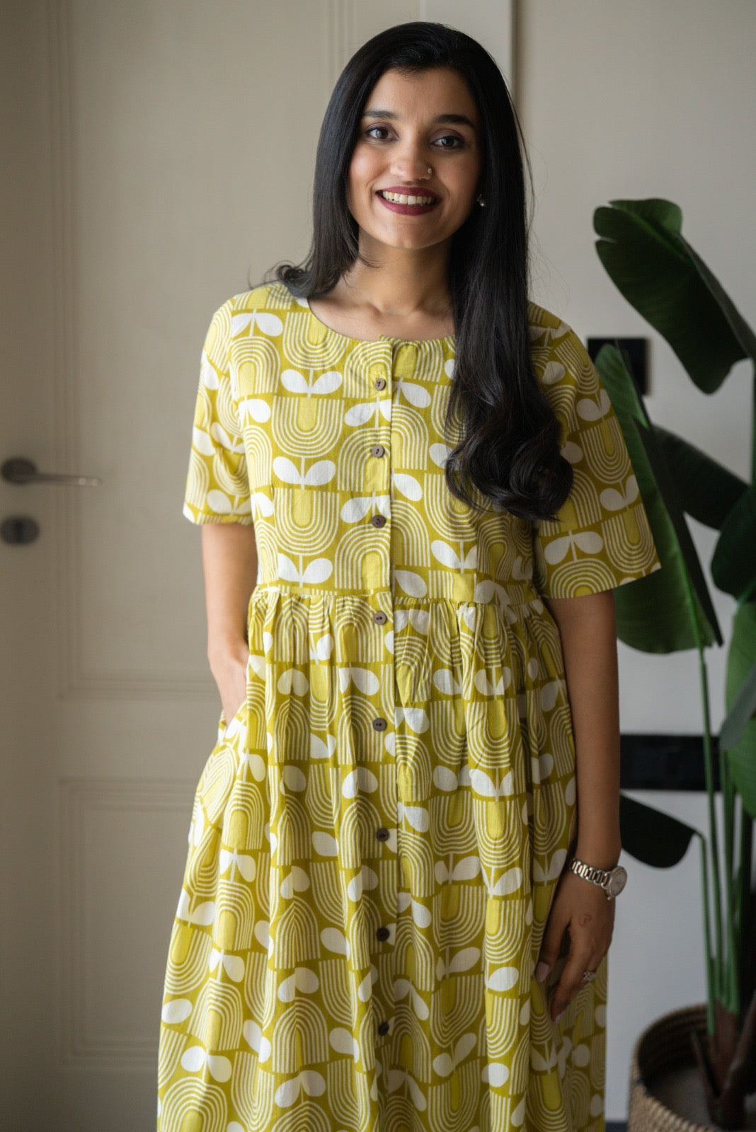 Drishy Maternity Cotton Dress- Light Green