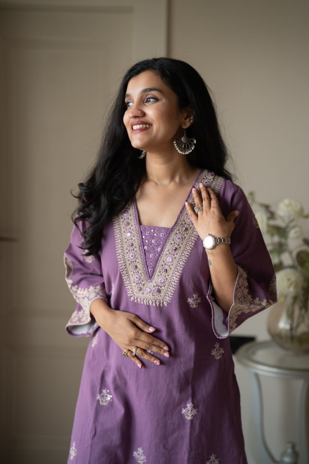 Ganga Embroidered Luxe Suit- Purple