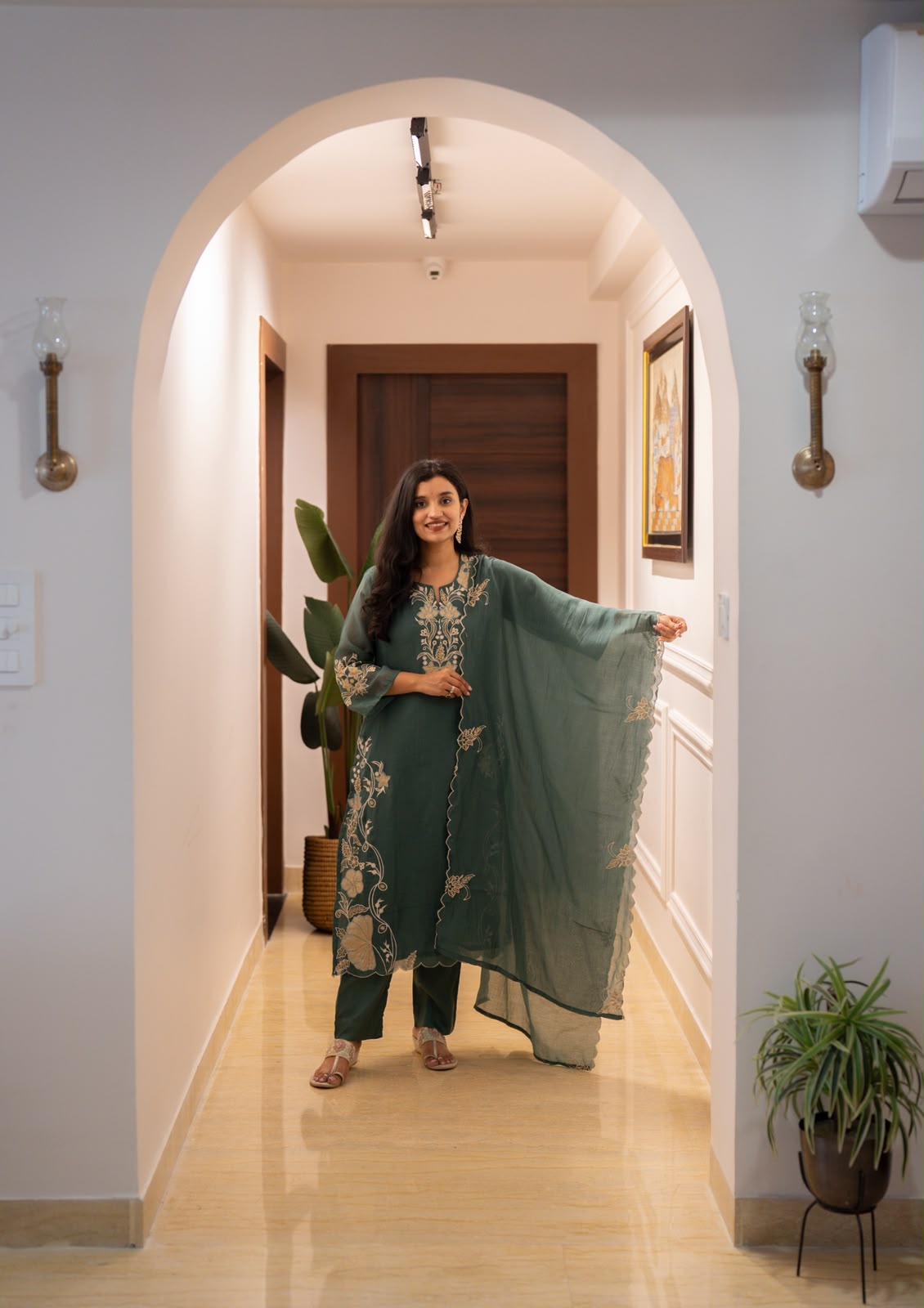 Varaha Mul Chanderi Luxe Suit- Green
