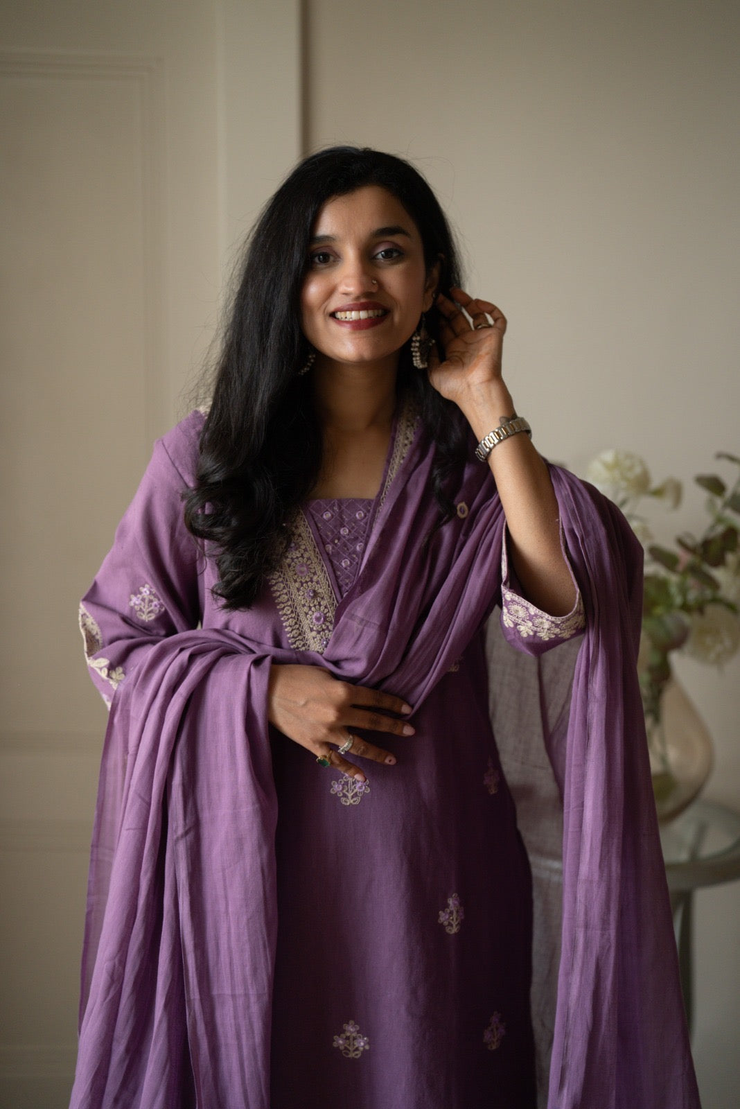 Ganga Embroidered Luxe Suit- Purple