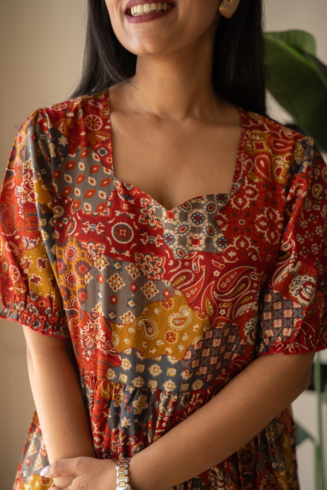 Prisha Tiered Maxi Dress- Red Mix