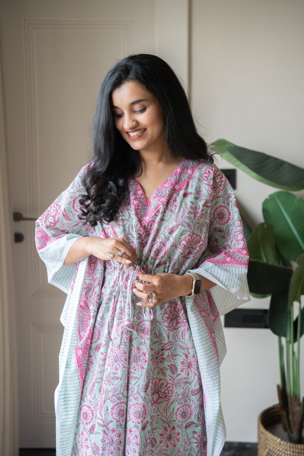 Kashi Block Print Kaftan- Pastel Green Bel