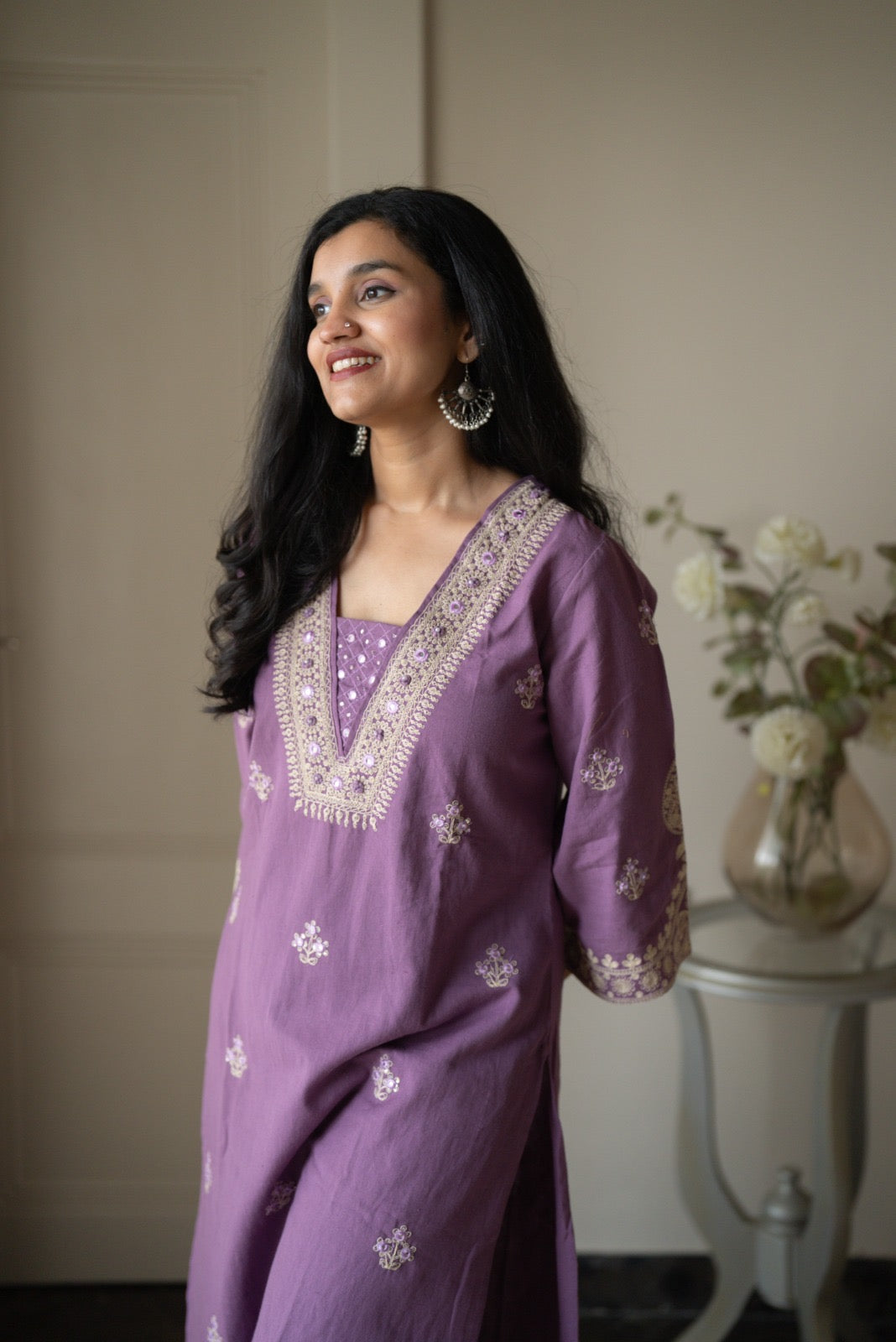 Ganga Embroidered Luxe Suit- Purple