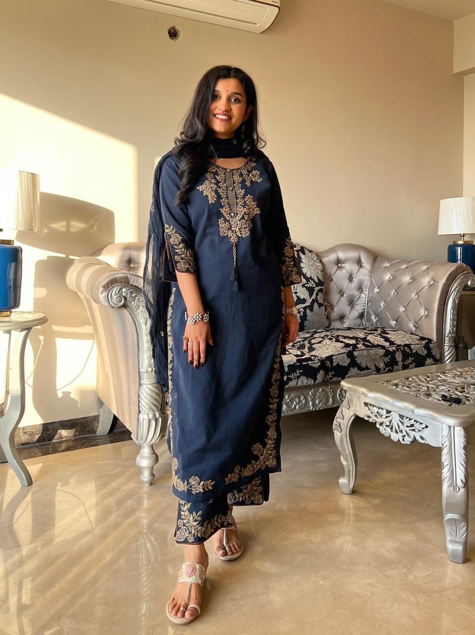 Kritisha Statement Embroidered Set- Blue