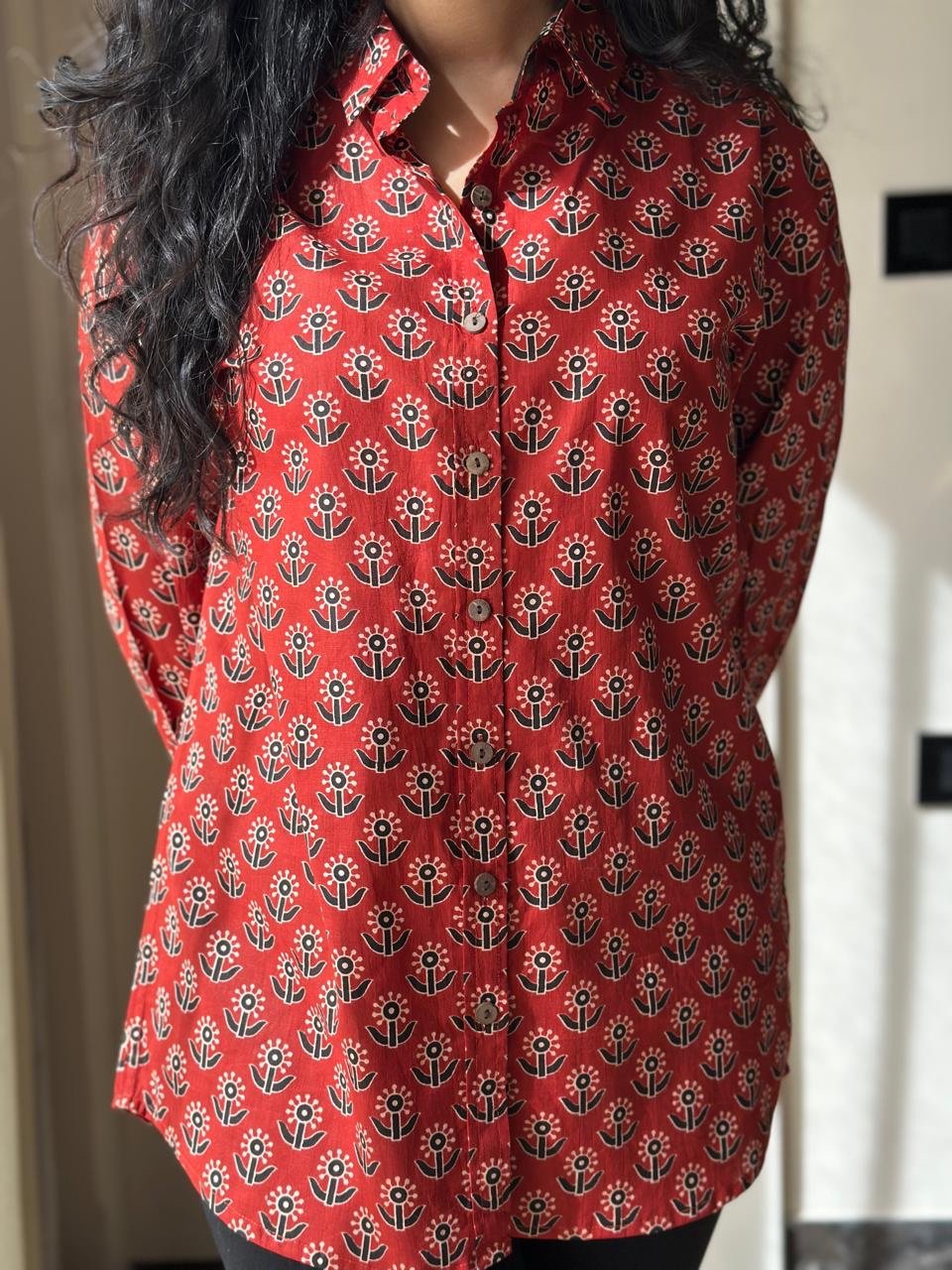 Raima Cotton Ajrakh- Maroon Booti