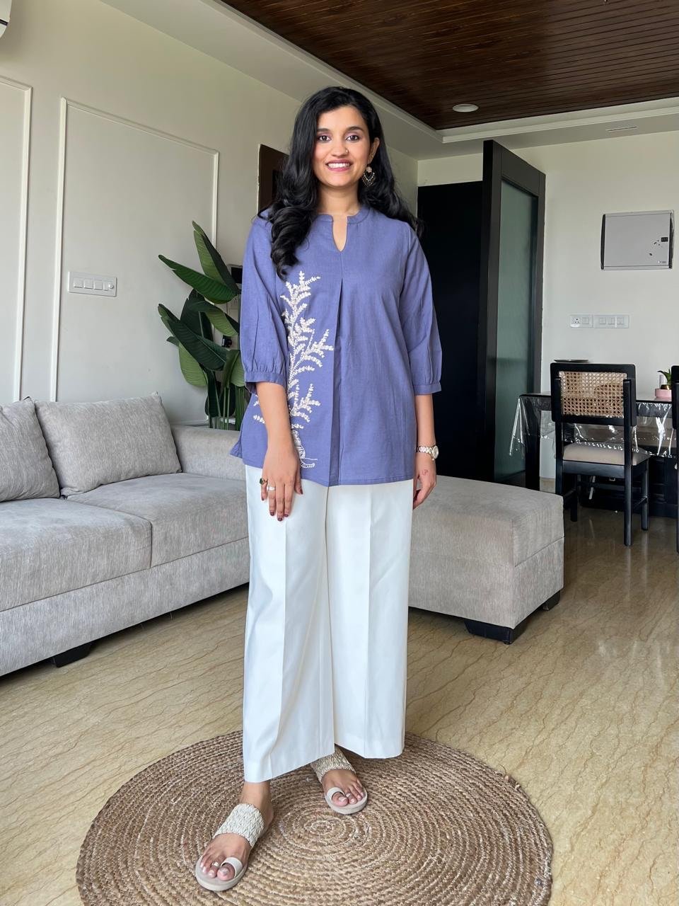 Saisha Embroidered Short Top- Purple