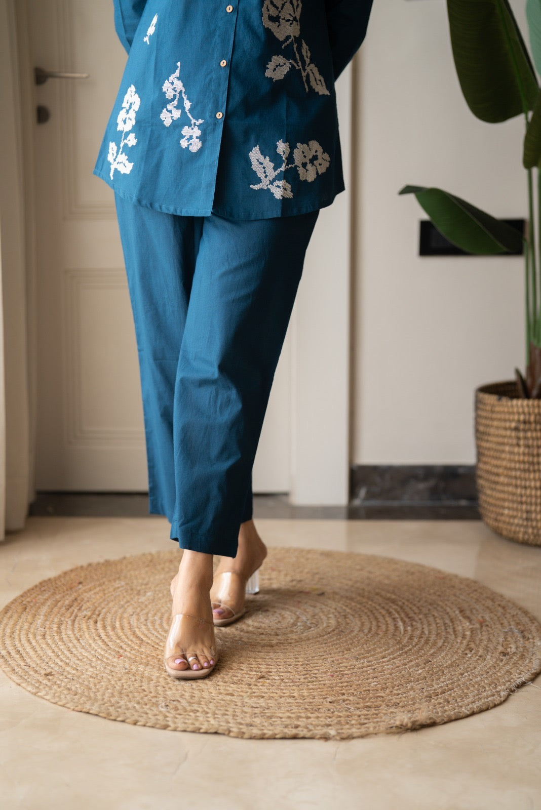 Hania Cotton Coord Set- Blue
