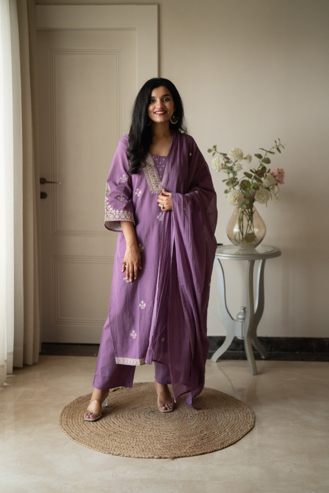 Ganga Embroidered Luxe Suit- Purple