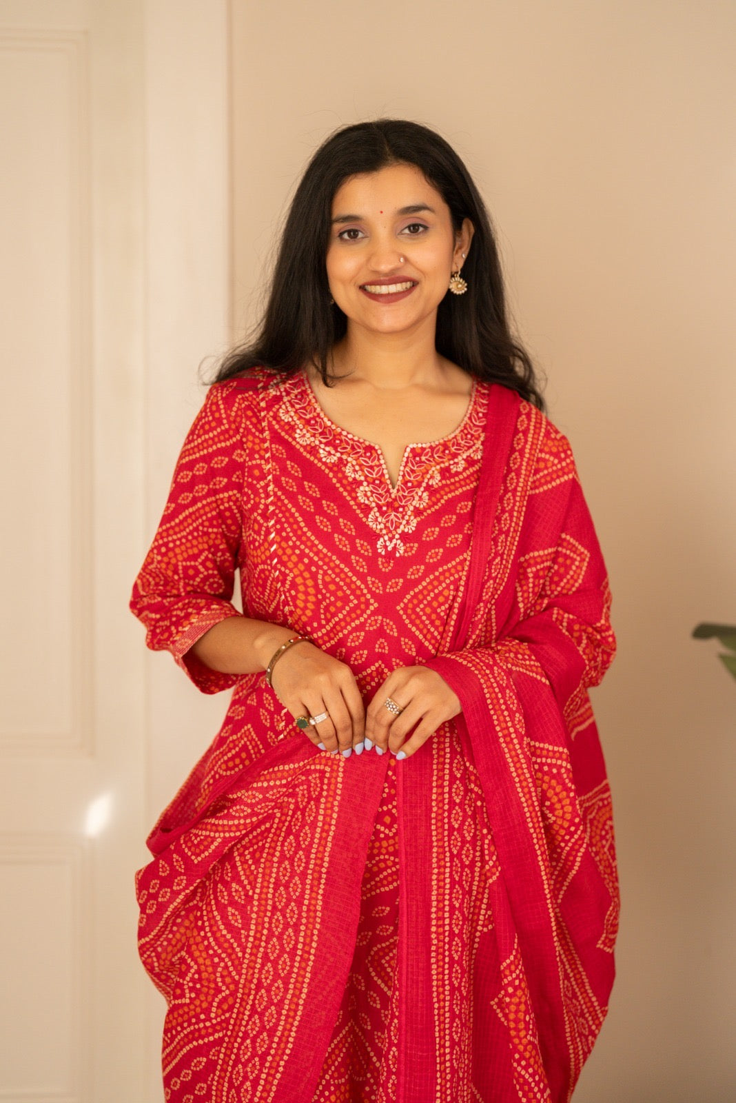Zimya Bandhej Pittan Suit- Gulabi