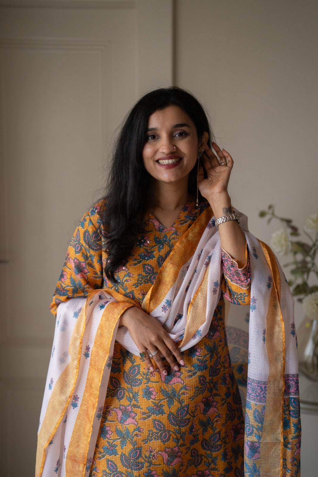 Rama Mustard Floral Kota Suit