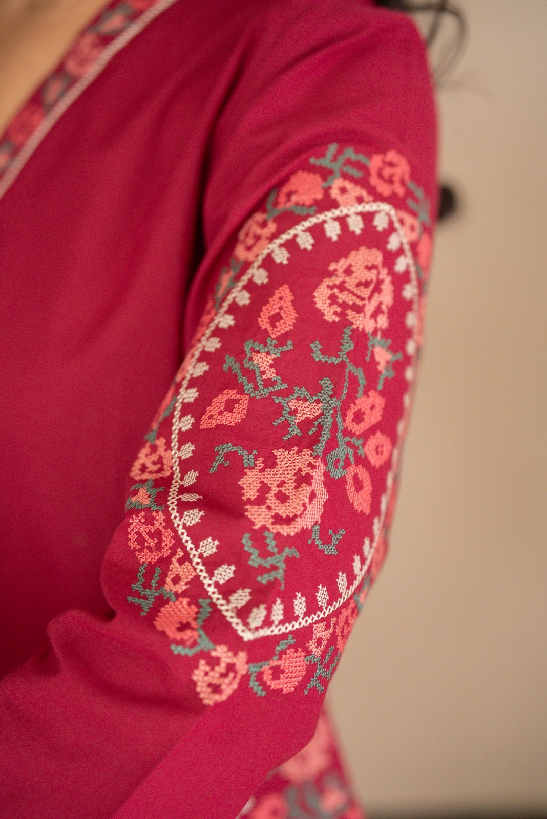 Risha Embroidered Coord Set- Dark Pink