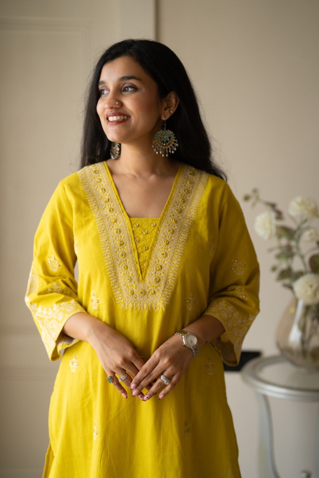 Ganga Embroidered Luxe Suit- Yellow