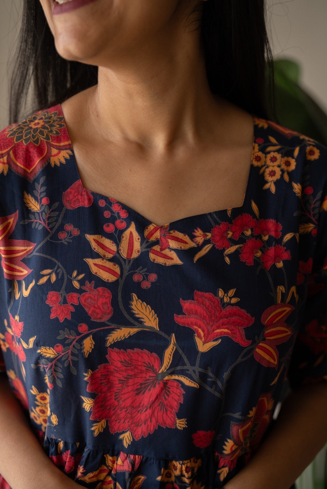 Prisha Tiered Maxi Dress- Dark Blue Florals