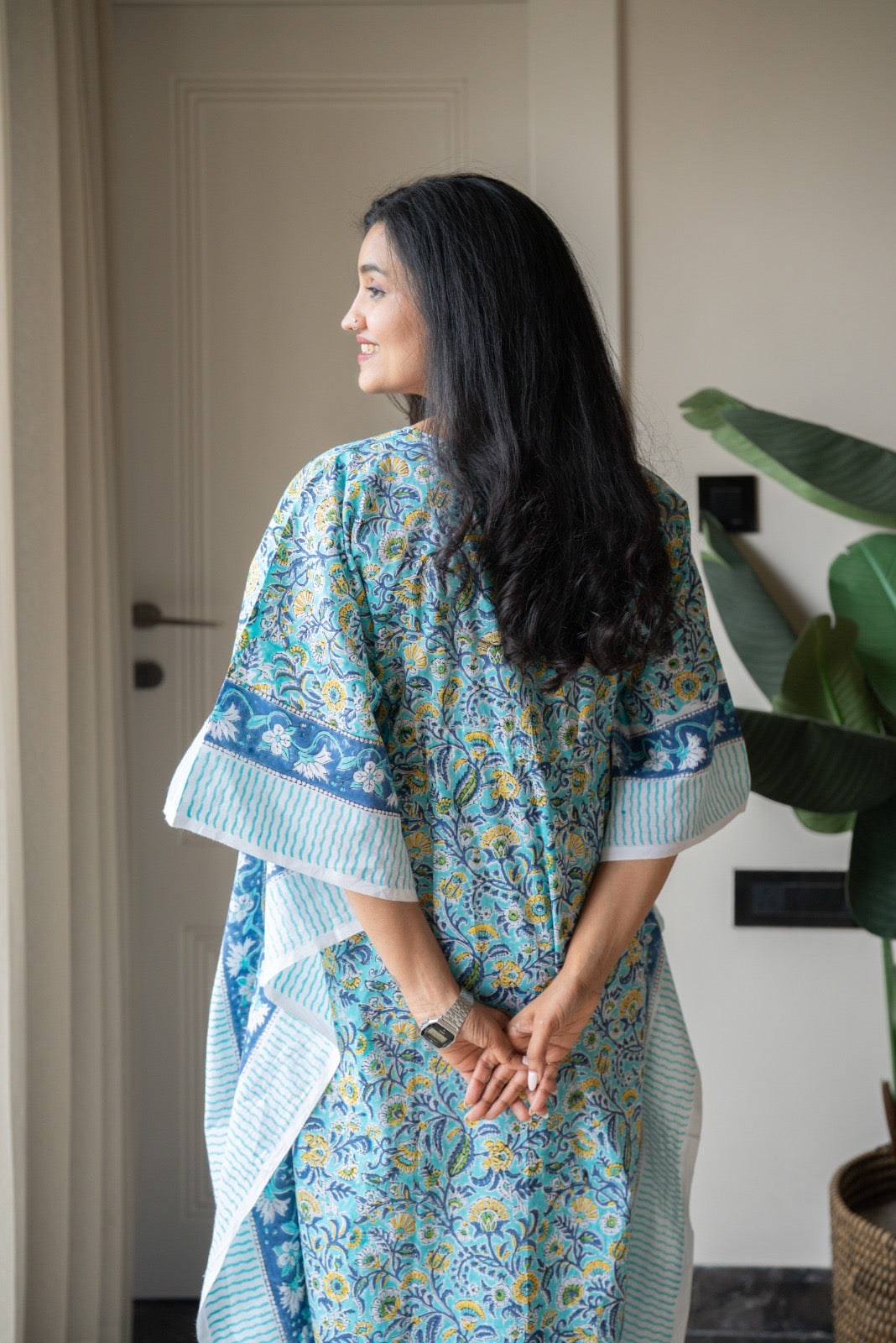 Kashi Block Print Kaftan- Aqua