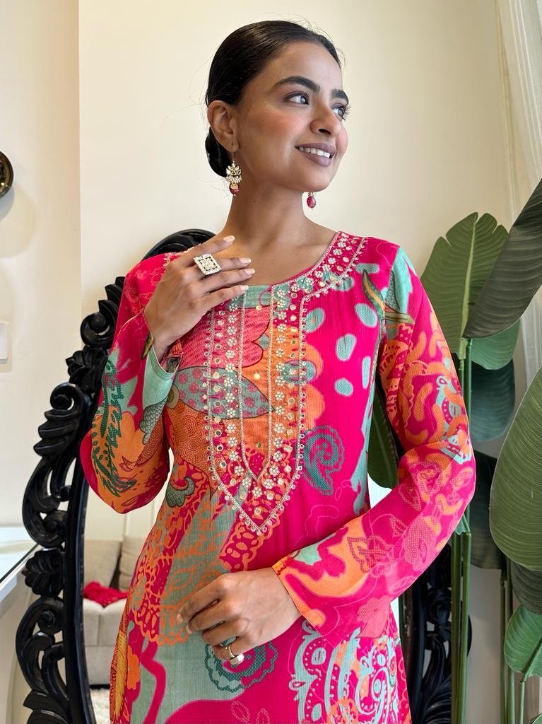 Bright Pink Floral Chinnon Sets