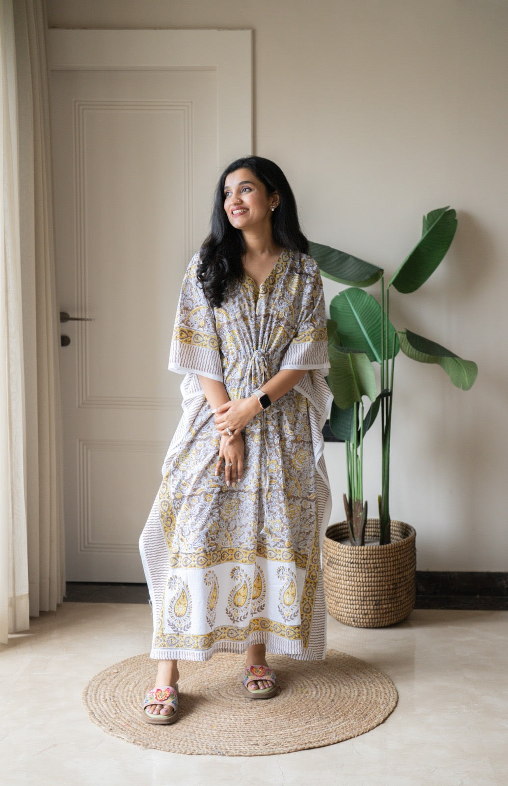 Kashi Block Print Kaftan- Brown Jaal