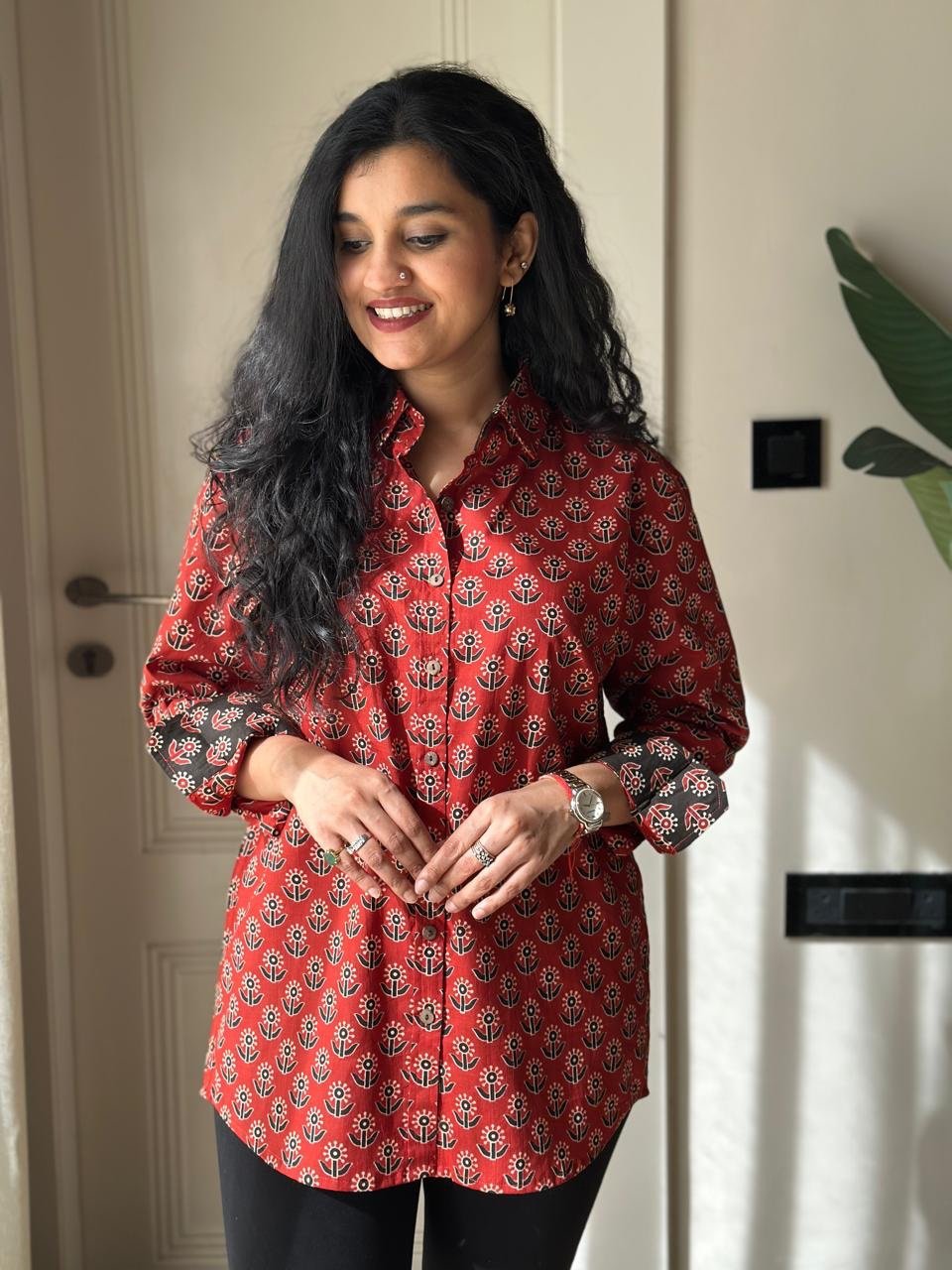 Raima Cotton Ajrakh- Maroon Booti