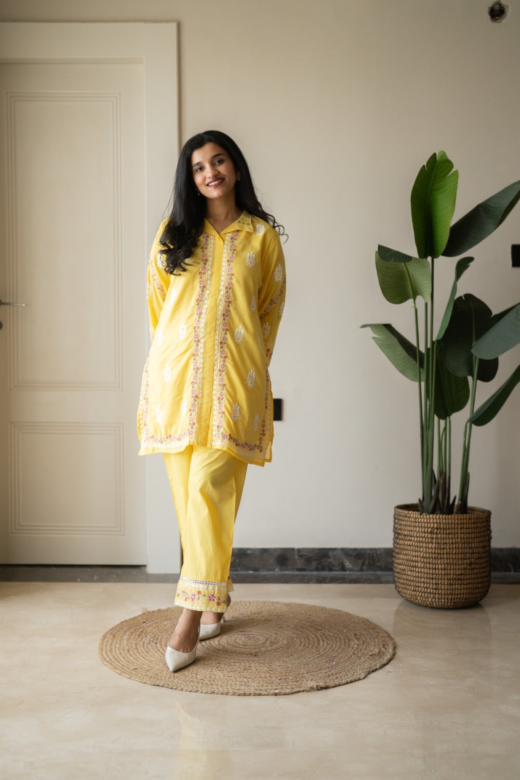 Preet Mulmul Luxe Coord Set- Yellow