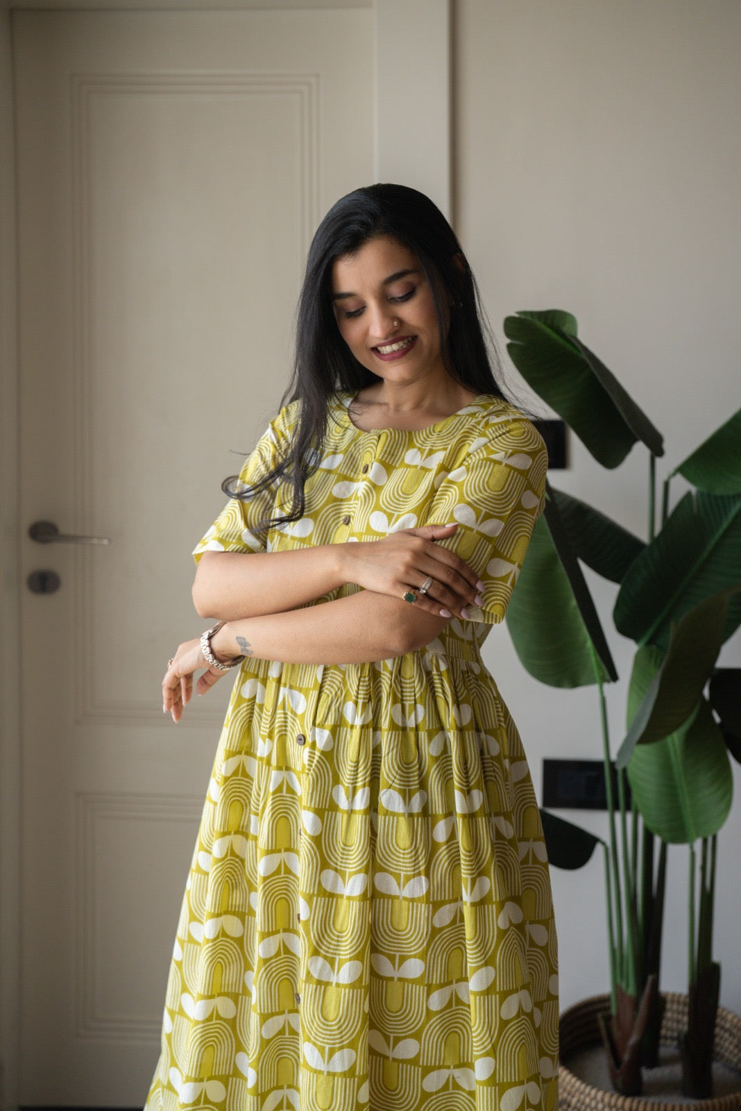 Drishy Maternity Cotton Dress- Light Green