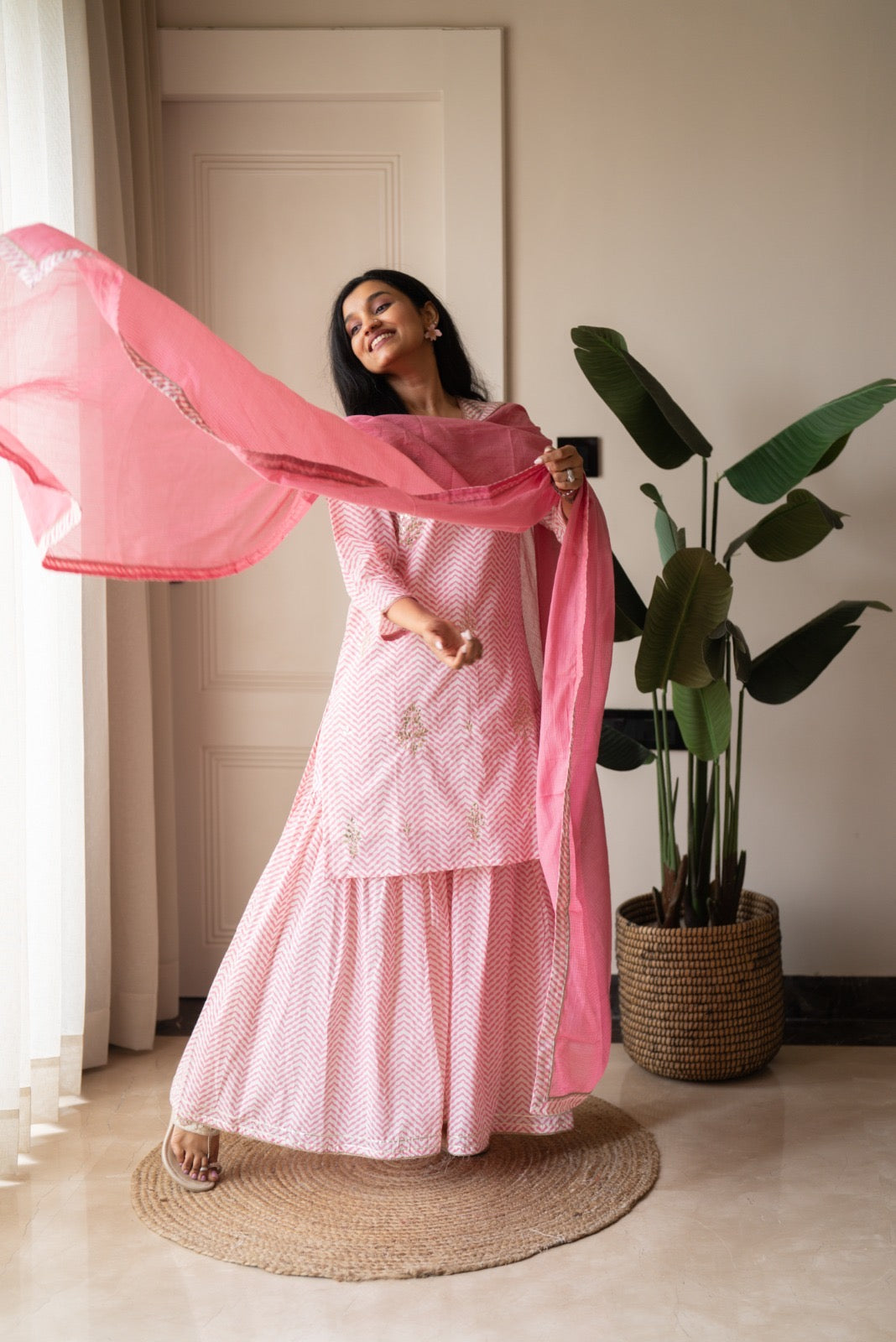 Namya Leheriya Sharara Set- Pink