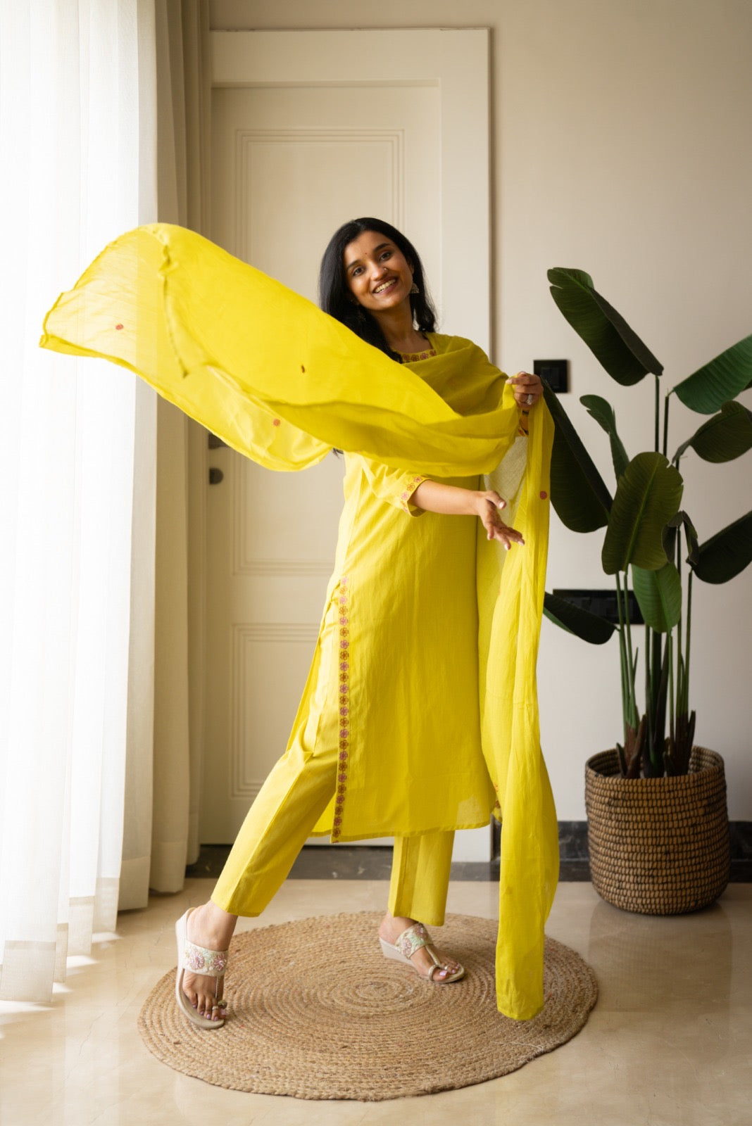 Kayna Soft Cotton Suit- Lime Green