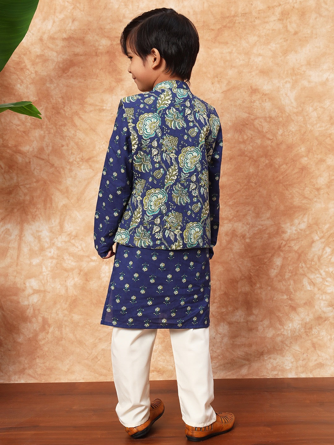 Sitara Boys’ Jacket Set- Blue Mughal Jaal