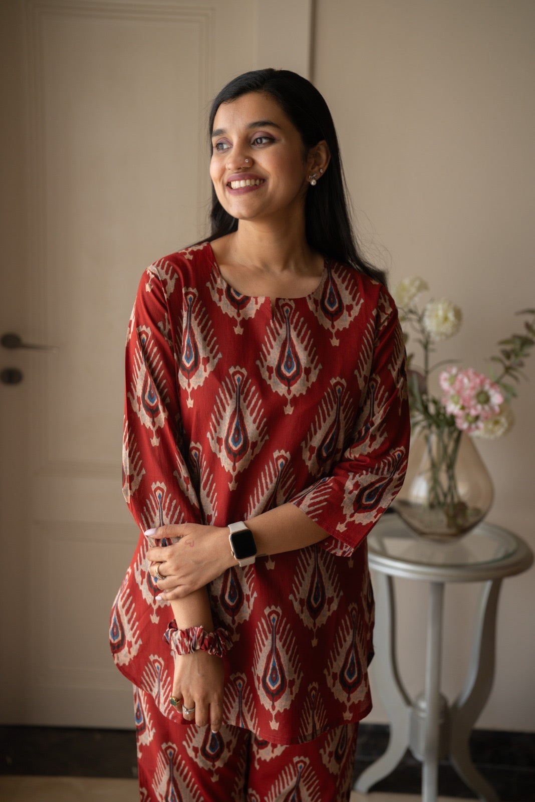 Rika Cotton Lounge Set- Maroon Boota