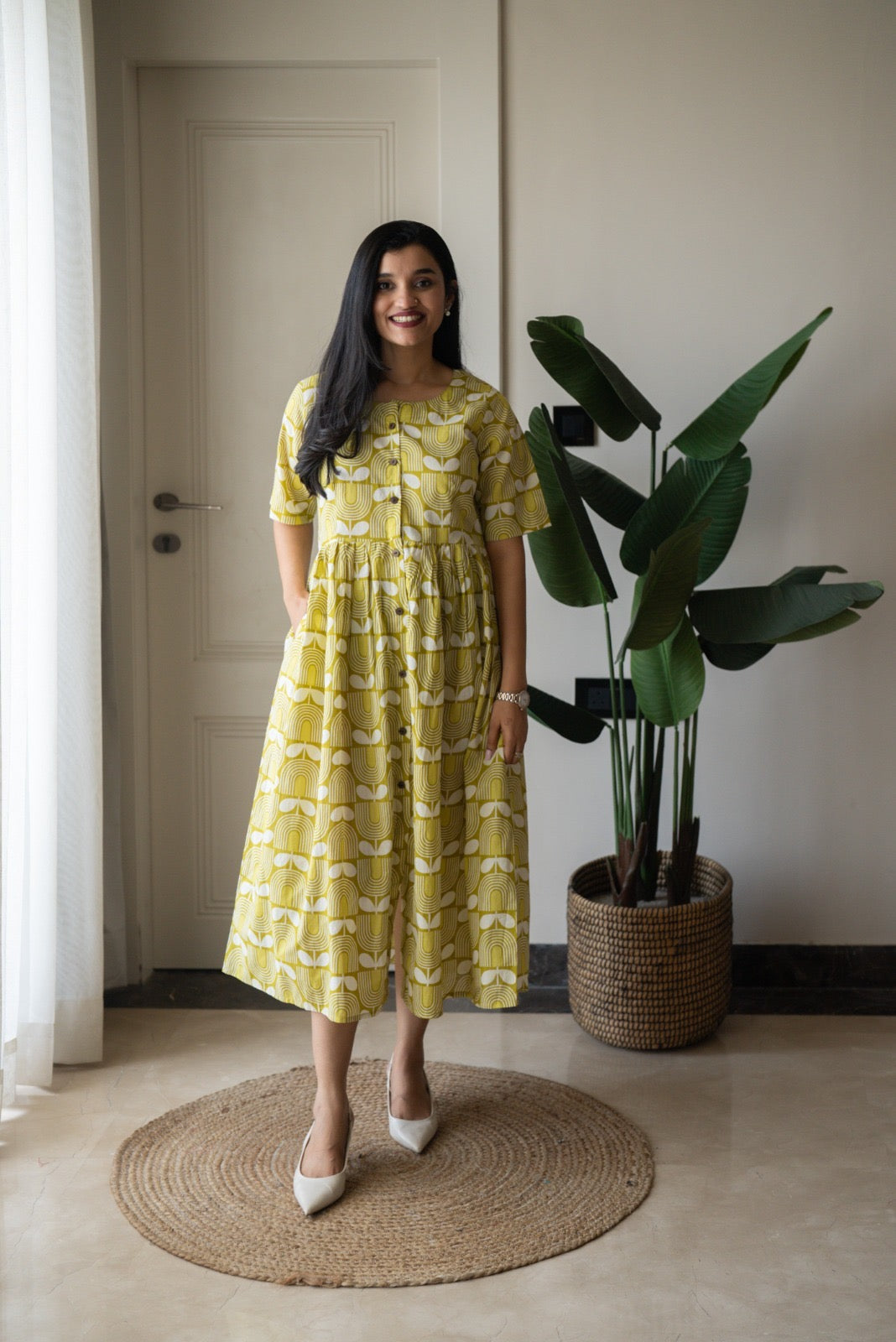 Drishy Maternity Cotton Dress- Light Green