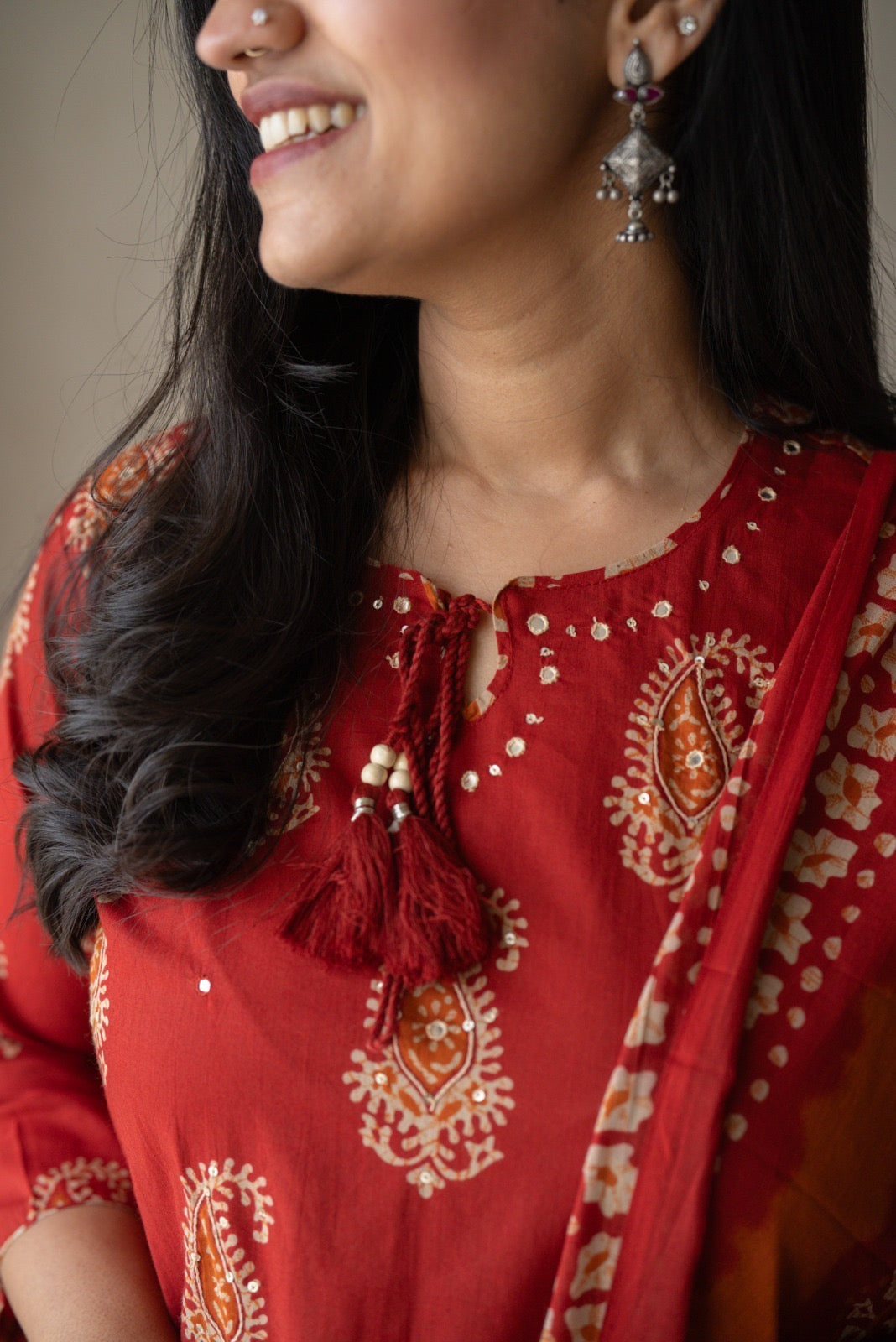 Suhani Batik Cotton Suit- Red