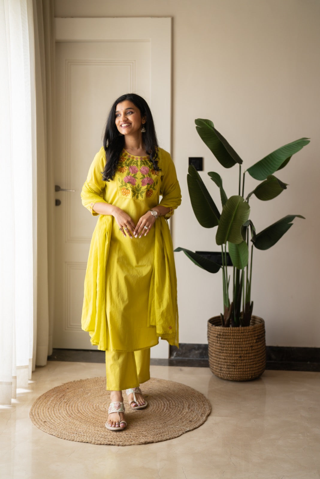 Kayna Soft Cotton Suit- Lime Green