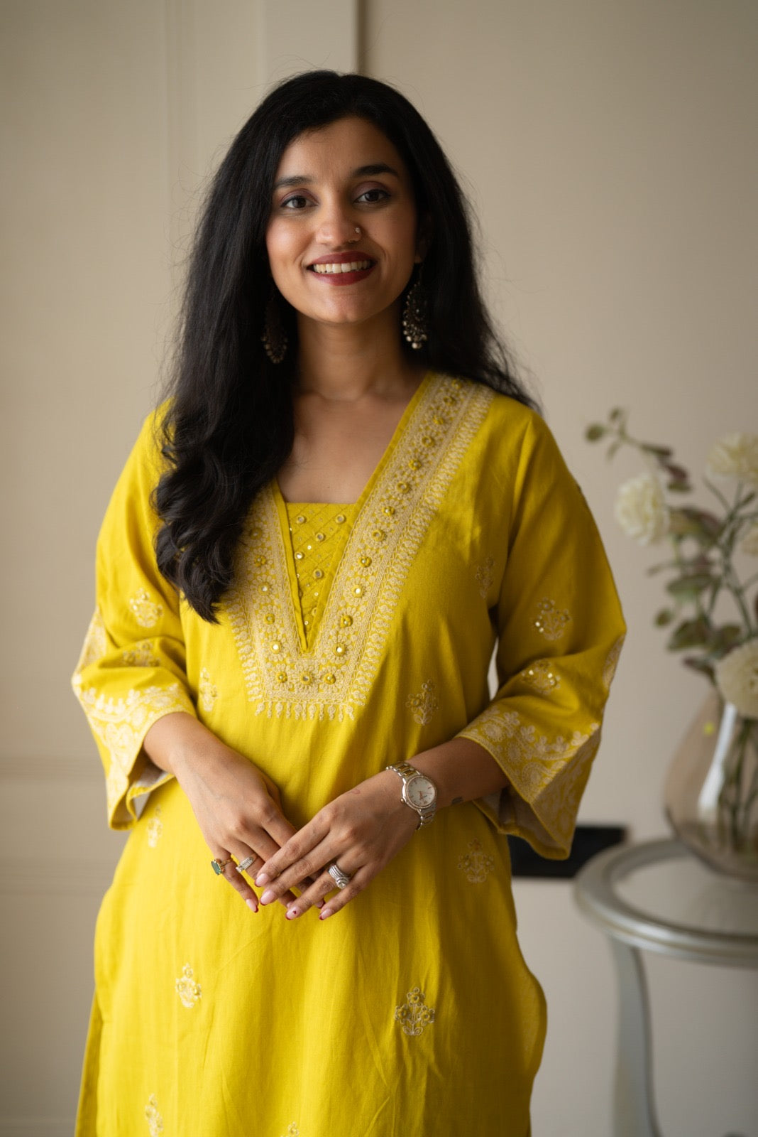Ganga Embroidered Luxe Suit- Yellow