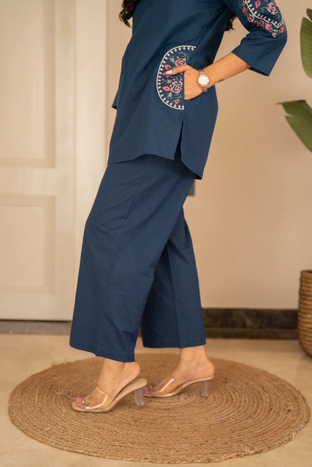 Risha Embroidered Coord Set- Blue