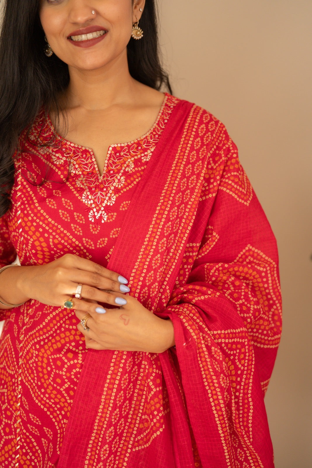 Zimya Bandhej Pittan Suit- Gulabi