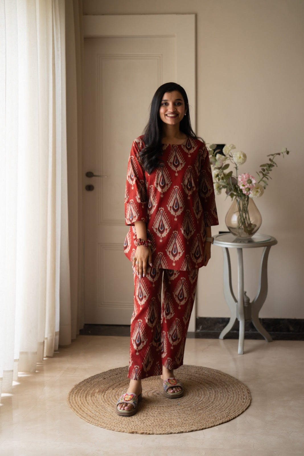 Rika Cotton Lounge Set- Maroon Boota
