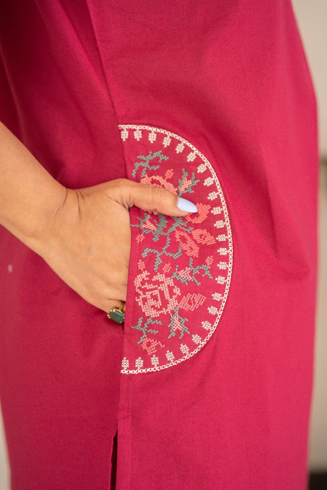 Risha Embroidered Coord Set- Dark Pink