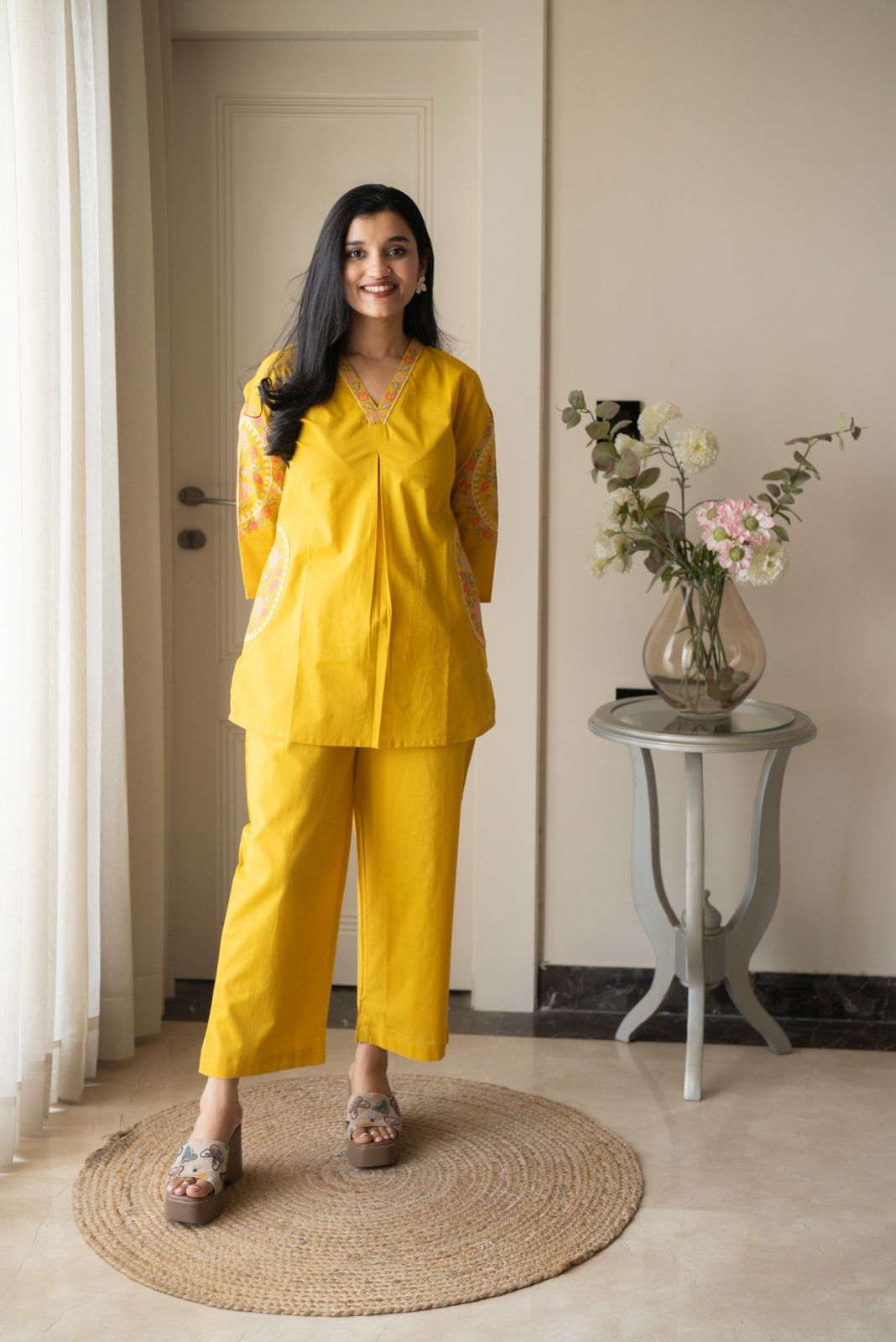 Risha Embroidered Coord Set- Yellow