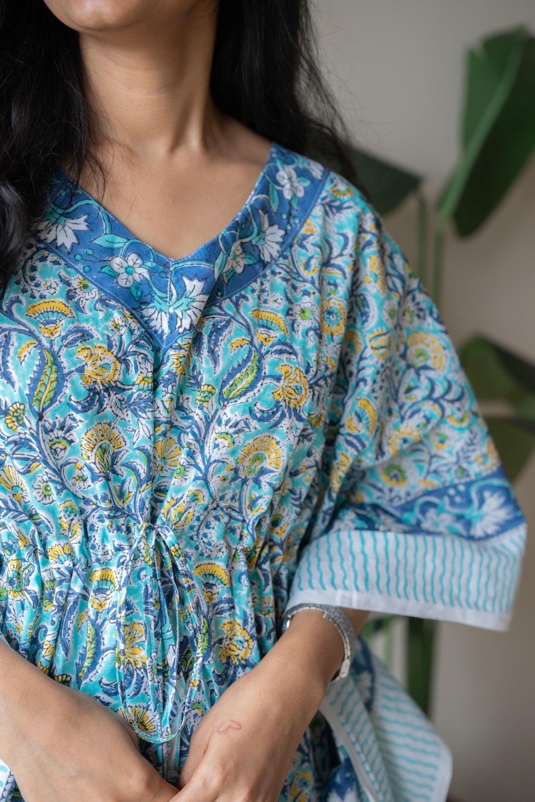 Kashi Block Print Kaftan- Aqua
