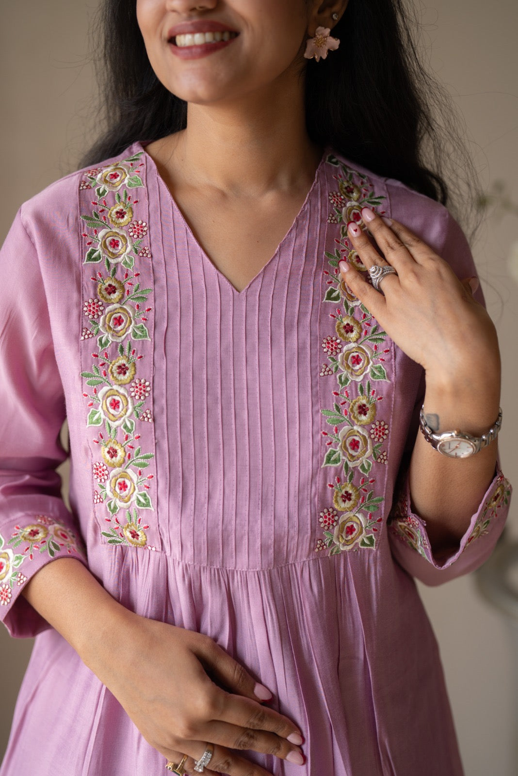 Amber Muslin Embroidered Pant Set- Pastel Pink