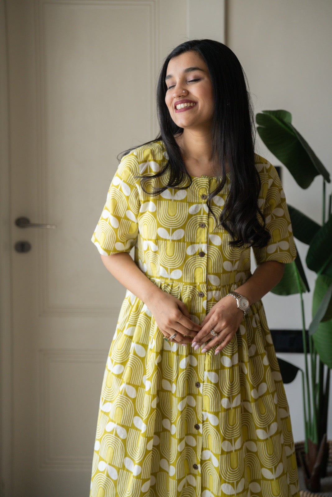 Drishy Maternity Cotton Dress- Light Green