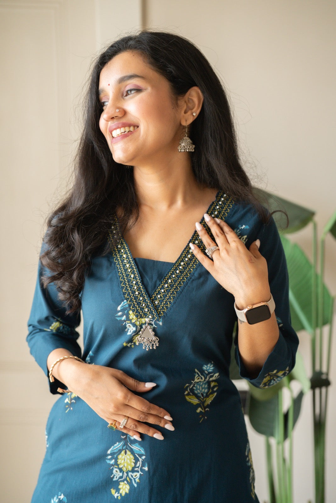 Zasha Cotton Suit- Teal Boota