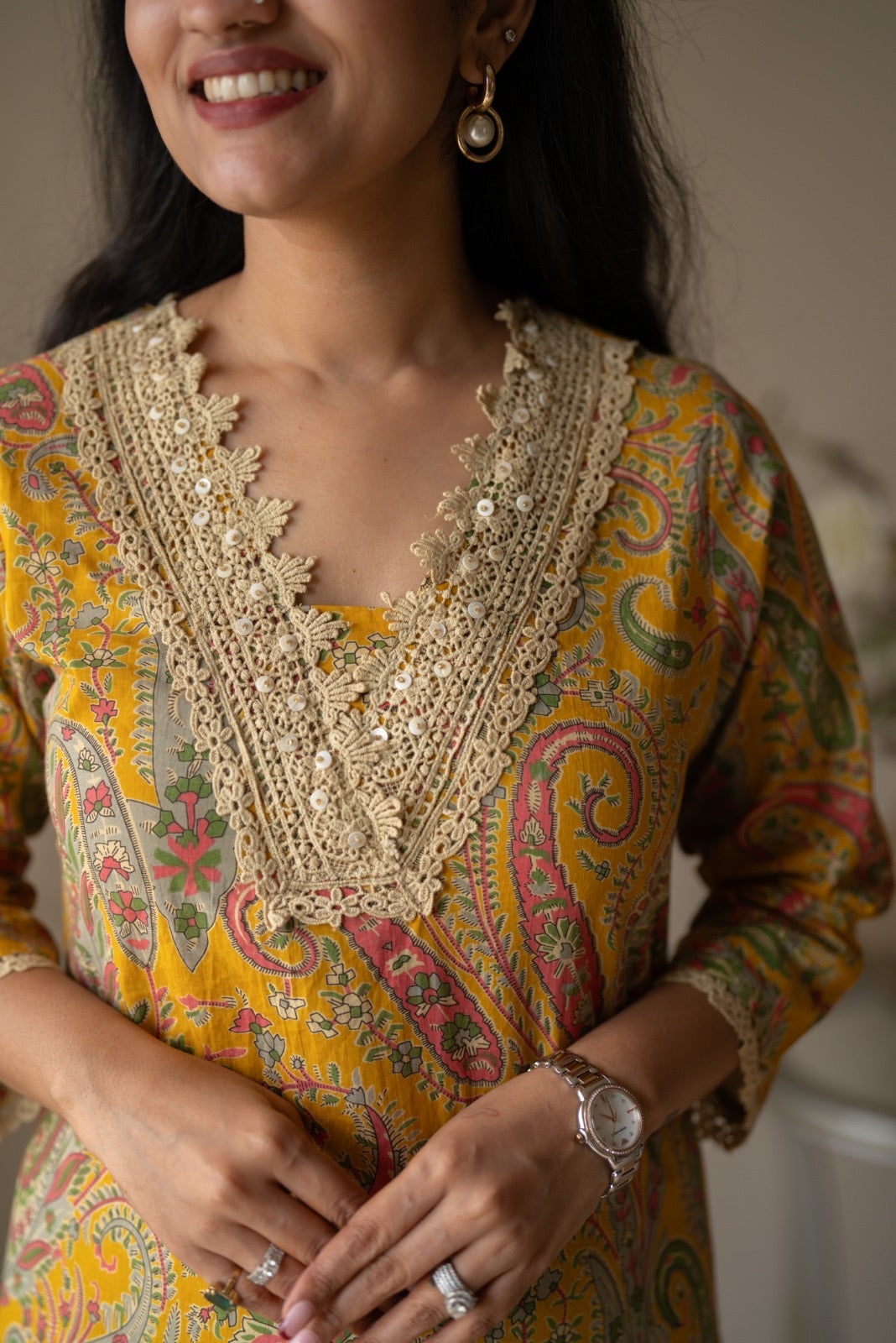 Nitara Farshi Lace Coord Set- Mustard