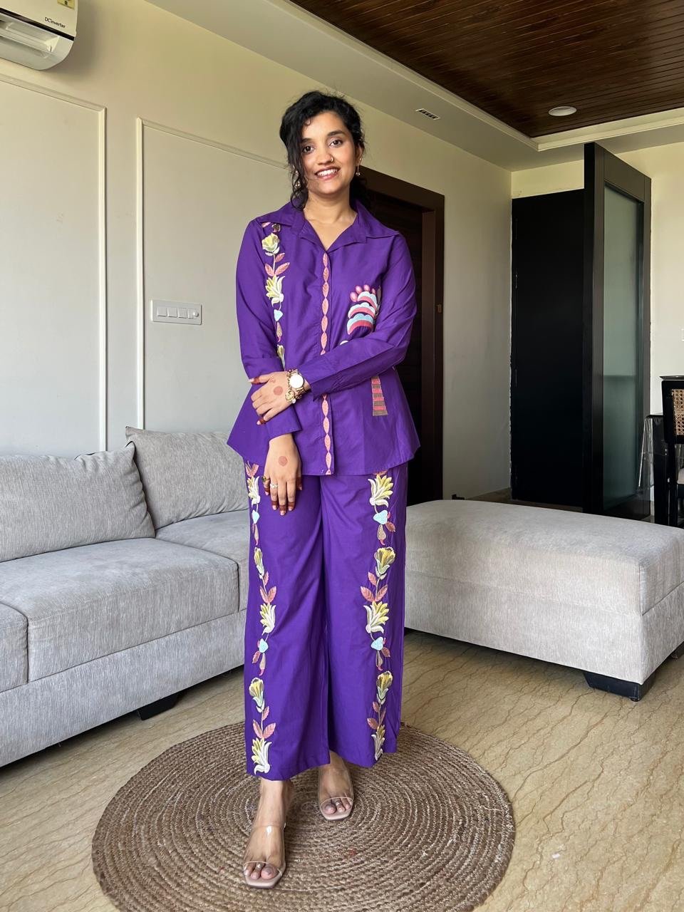 Gia Embroidered Coord Set- Purple